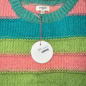 Umgee Pastel Striped Pom Pom Sweater Medium New with tags.